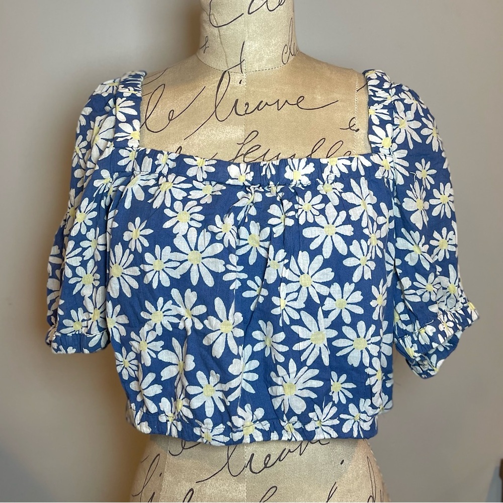 AE American Eagle Outfitters Blue Floral Print loose fit Crop top Large shirt